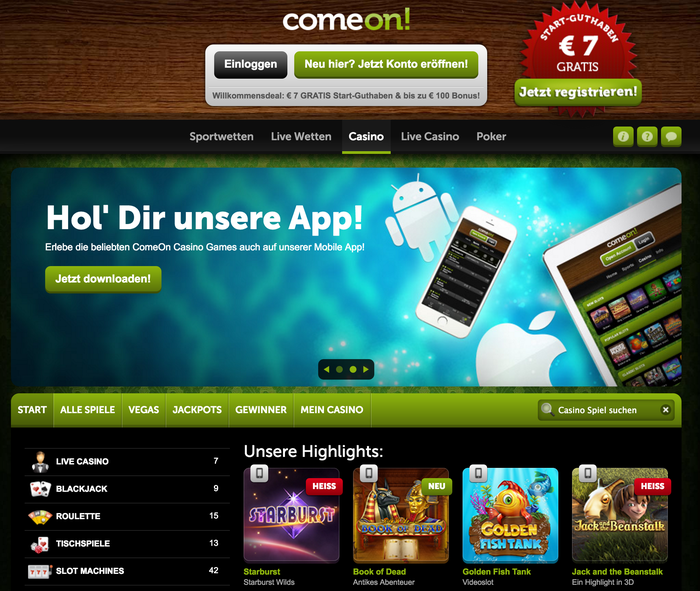 Comeon Casino website